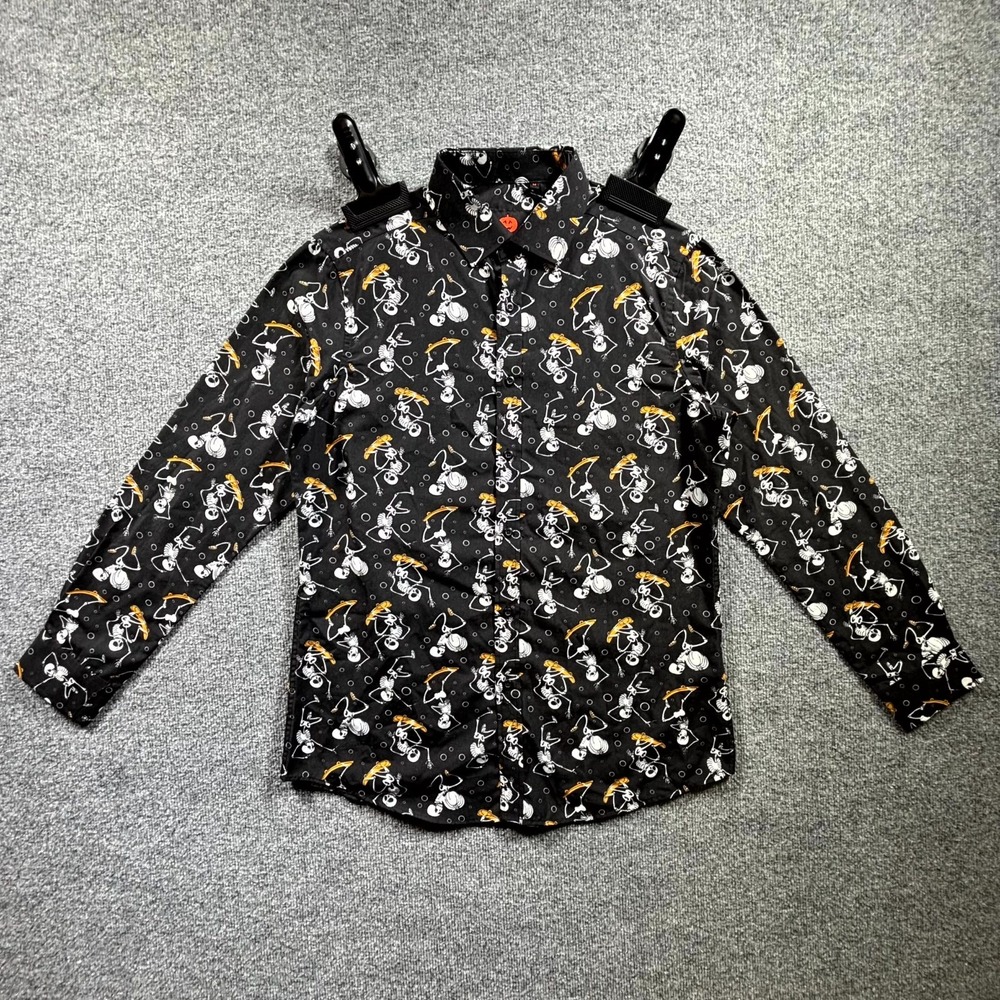 Simon Banks Shirt Men's Medium Black Skeleton Skateboarding Graphic Button Up